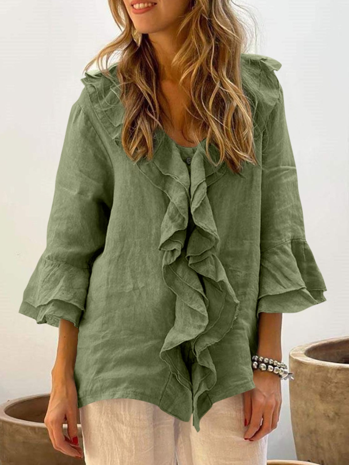 Lara | Chic Bell Sleeve Ruffle Top