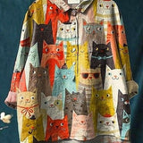Zoe | Casual women's blouse with an artistic cat print