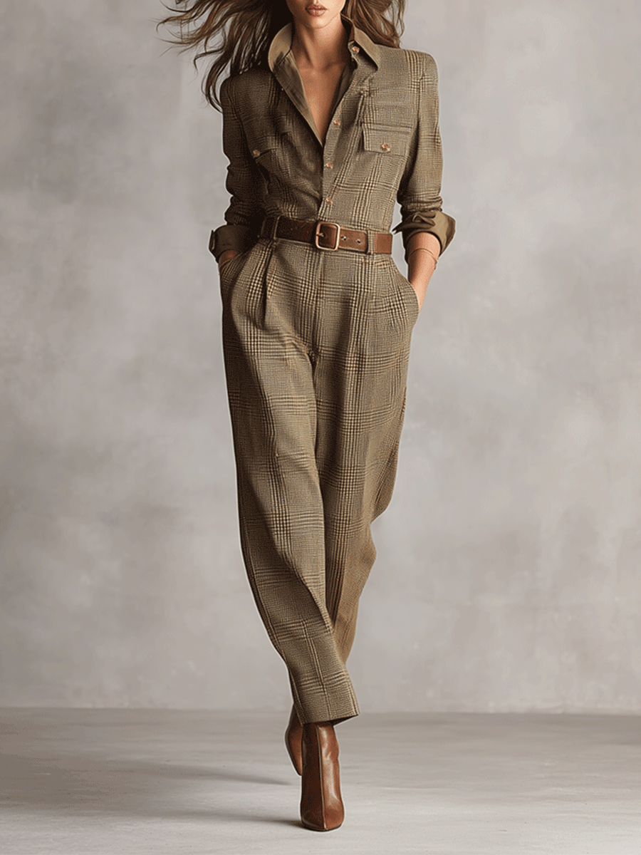 Celia - Elegant Checkered Jumpsuit with Chic Accents