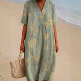 Shannon - Blue-Grey Dress with Floral Embroidery