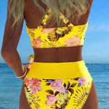 Millie | Bikini with contrast floral pattern and slit