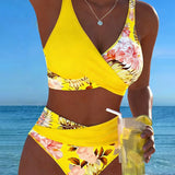 Millie | Bikini with contrast floral pattern and slit