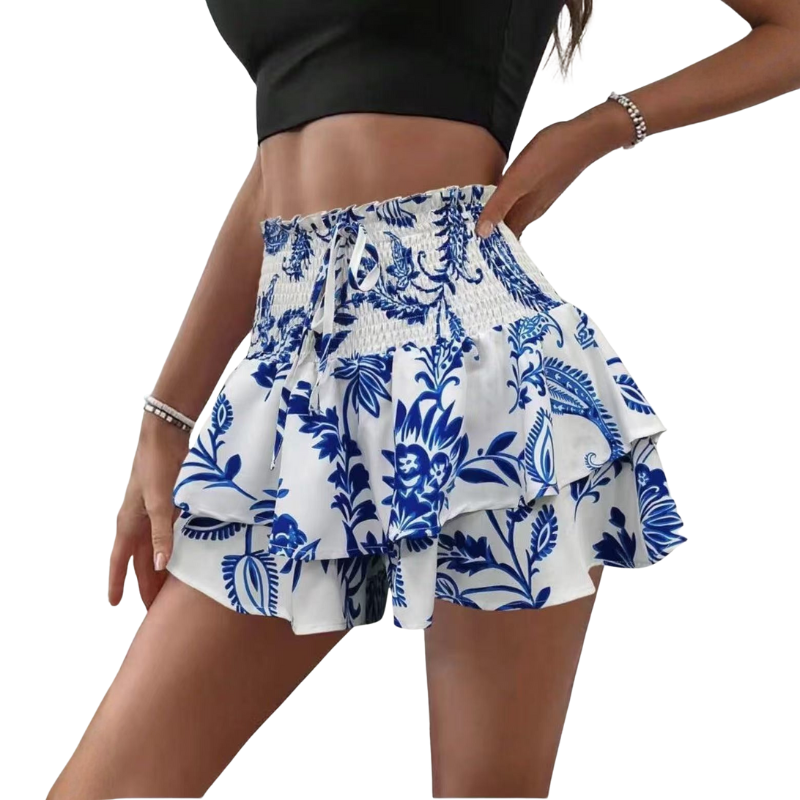 Heidi | High Waist Floral Tie Front Wide Leg Shorts