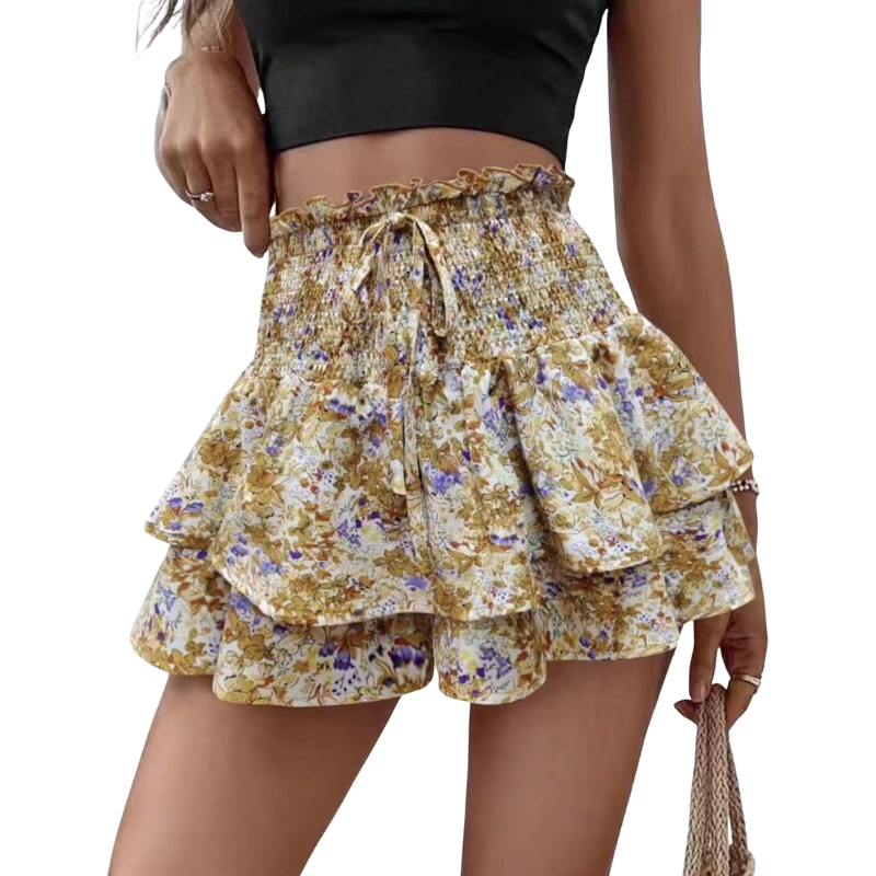Heidi | High Waist Floral Tie Front Wide Leg Shorts