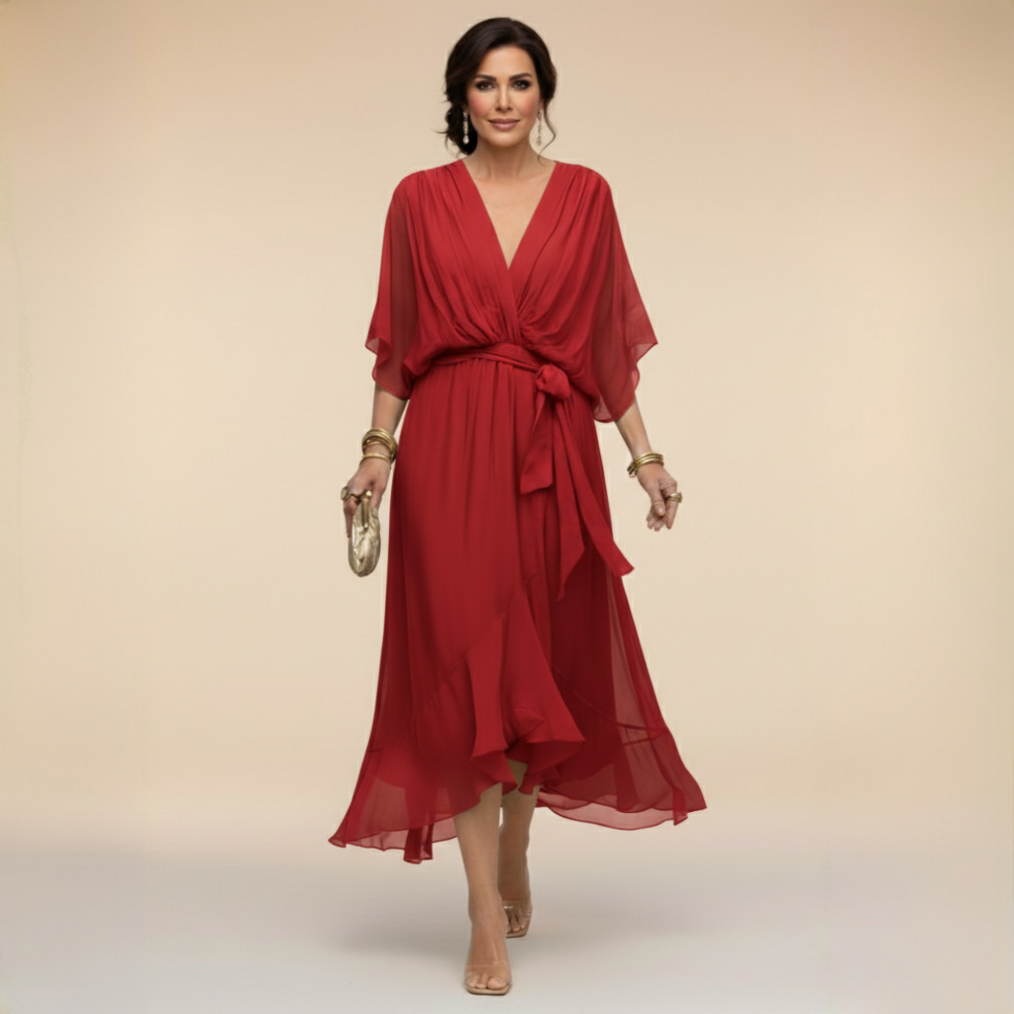 Regina | Chiffon dress with scollo with V