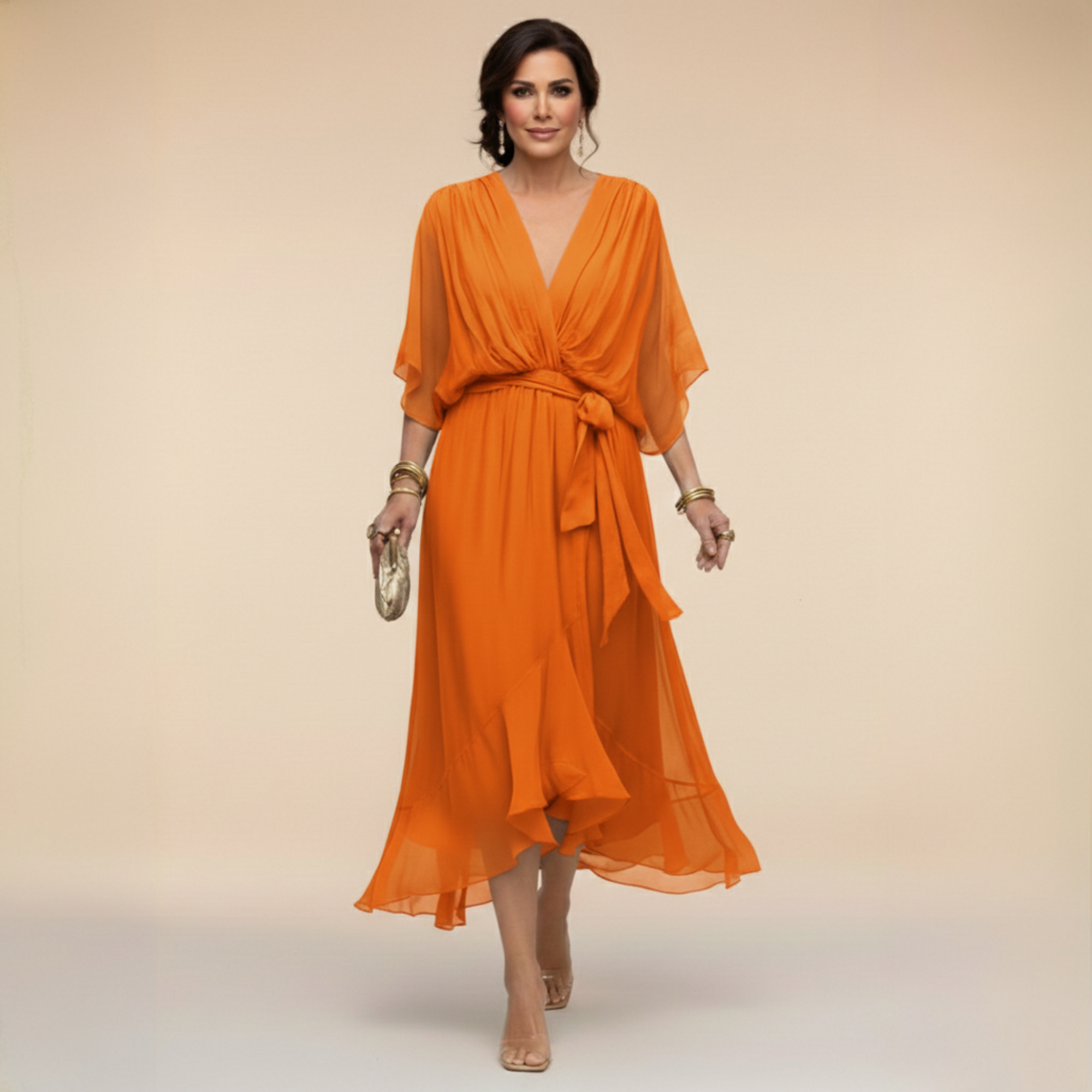 Regina | Chiffon dress with scollo with V
