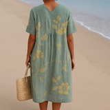 Shannon - Blue-Grey Dress with Floral Embroidery