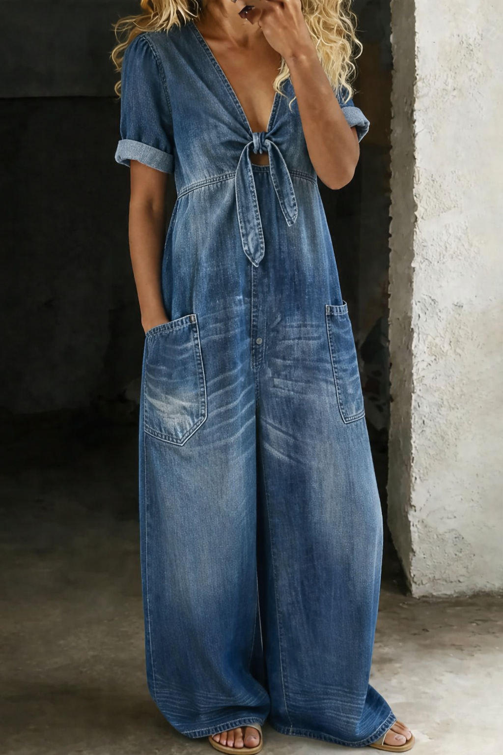 Matilda - Short Sleeve Jumpsuit with V-Neck