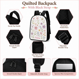 Retro Sunflower Hippie Van Quilted Backpack with Black Strap - Model LD04