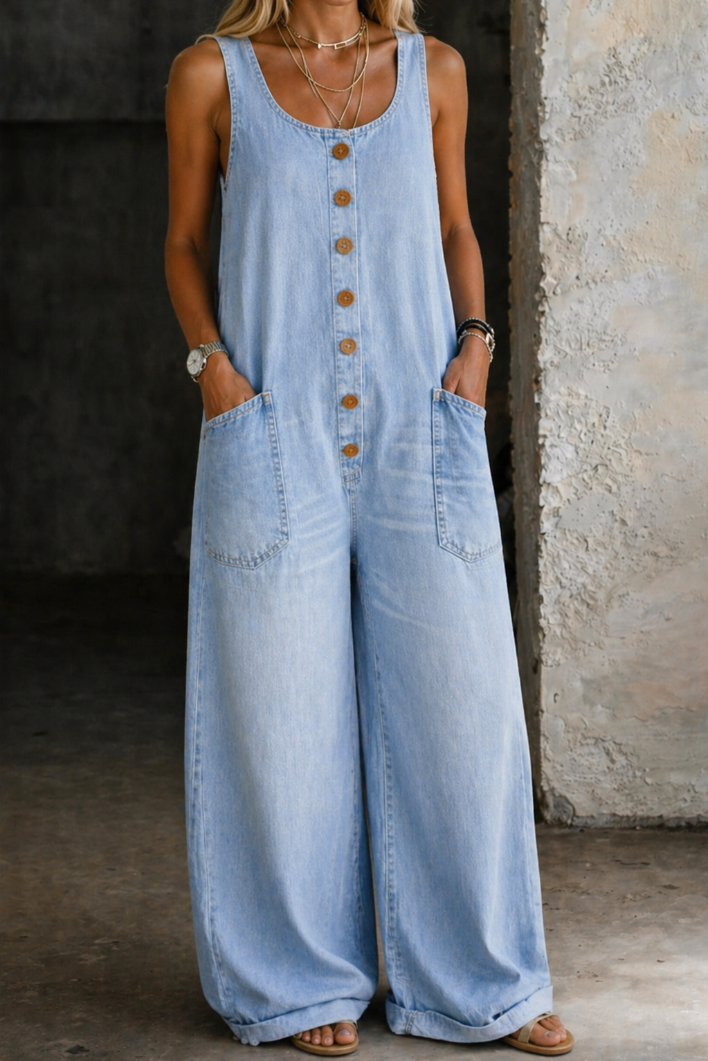 Lily - Vintage Washed Cotton Denim Overalls