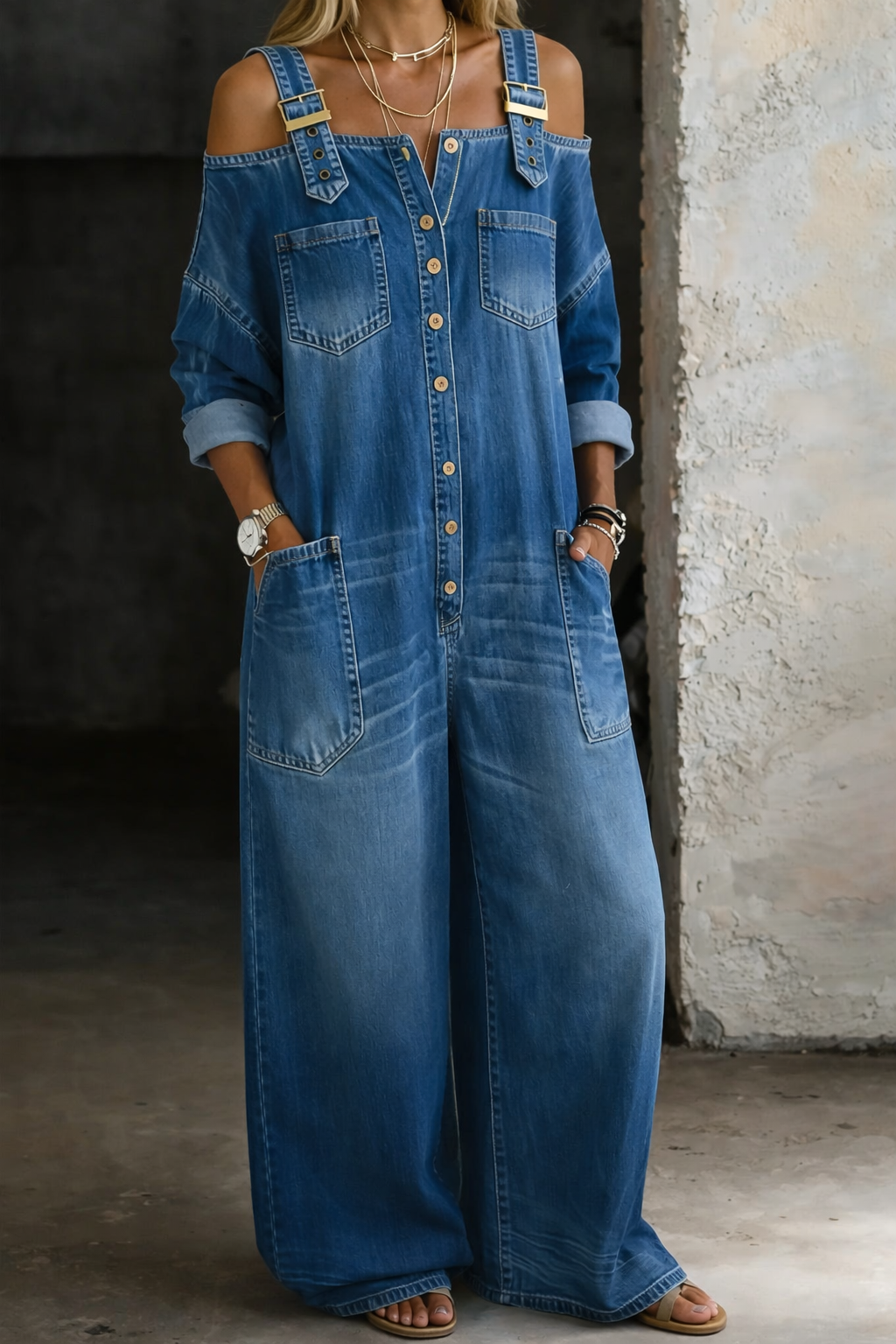 Ella - Off Shoulder Denim Jumpsuit