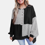 Women's Buckle Front Lapel Colorblock Longline Sweatshirt