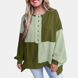 Women's Buckle Front Lapel Colorblock Longline Sweatshirt