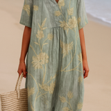 Shannon - Blue-Grey Dress with Floral Embroidery