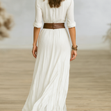 Aurora - Long Linen Dress Featuring an Inverted Collar