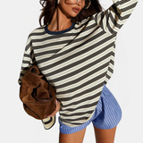 Women's Colour Block Striped Long Sleeve Round Neck Fitted Top