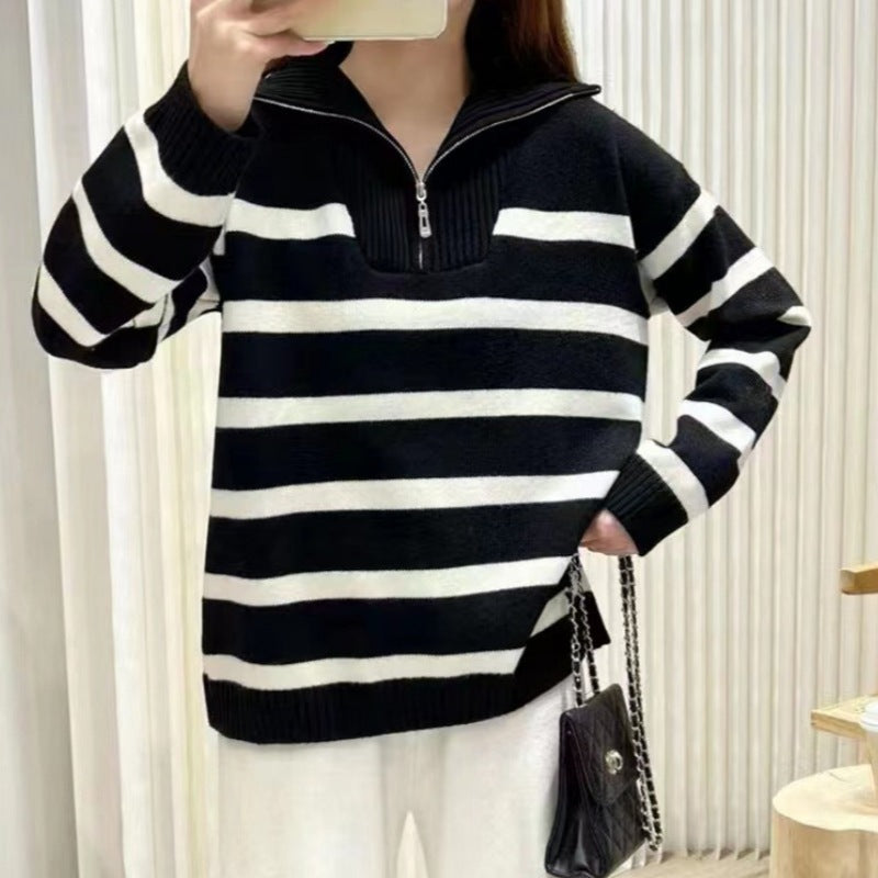 Jacinta | Chic Striped Long Sleeve Collared Top