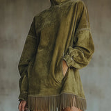 Gabriela - High Neck Suede Dress with Fringe Details