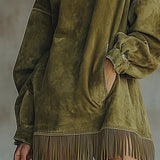 Gabriela - High Neck Suede Dress with Fringe Details