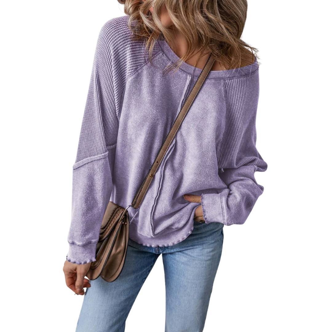 Georgia | Relaxed Waffle Knit Raglan Sweatshirt