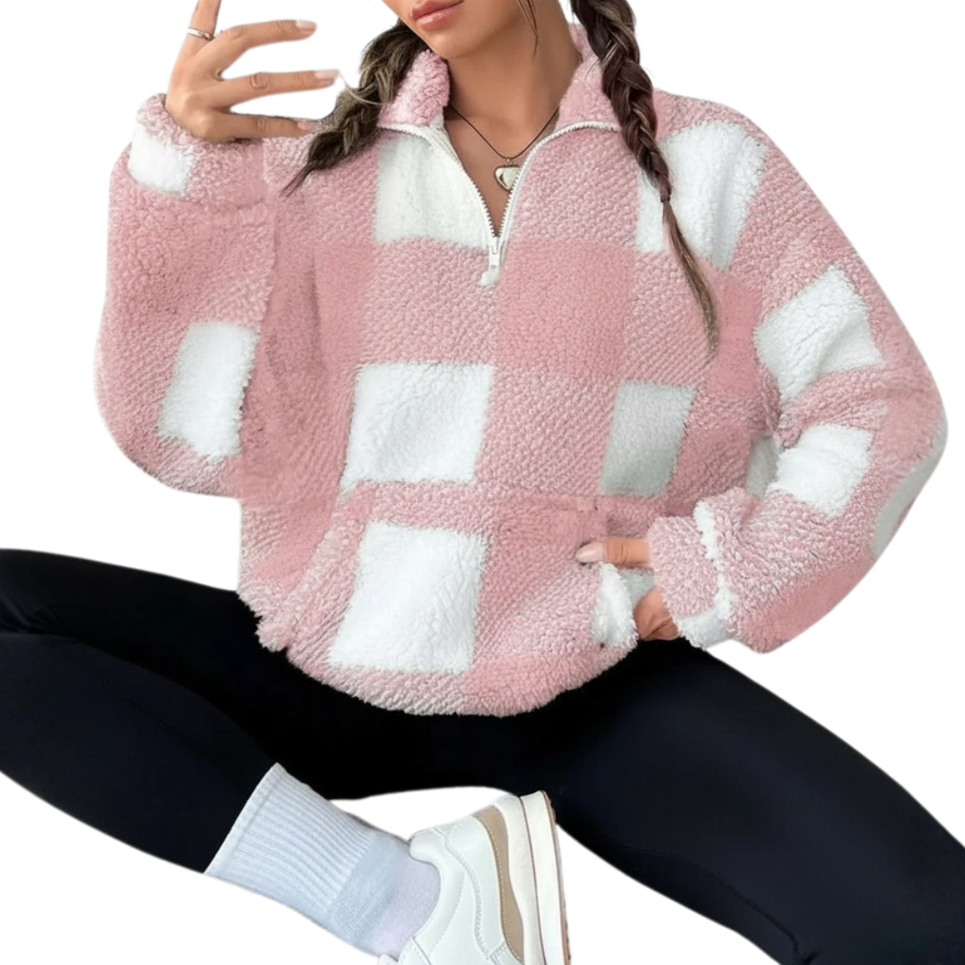 Amelia | Cosy Plaid Half-Zip Fleece Sweatshirt