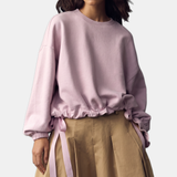 Women's Drawstring Hem Ruffle Cuff Loose Casual Sweatshirt