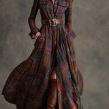 Beatriz - Belted Long Plaid Dress