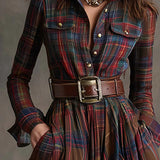 Beatriz - Belted Long Plaid Dress