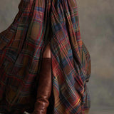 Beatriz - Belted Long Plaid Dress