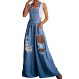 Grace | Casual Ripped Wide Leg Denim Bib Overall Jeans Pants
