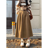 Naomi | Classic Belt Corduroy Midi Skirt