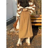 Naomi | Classic Belt Corduroy Midi Skirt
