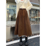 Naomi | Classic Belt Corduroy Midi Skirt