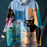 Rose | Casual women's blouse with an artistic cat print