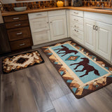 Teal Horse Design Kitchen Area Rug - Model NCU0NT10847