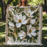 White Blossom Delight Woven Sofa Blanket NCU0PT5095