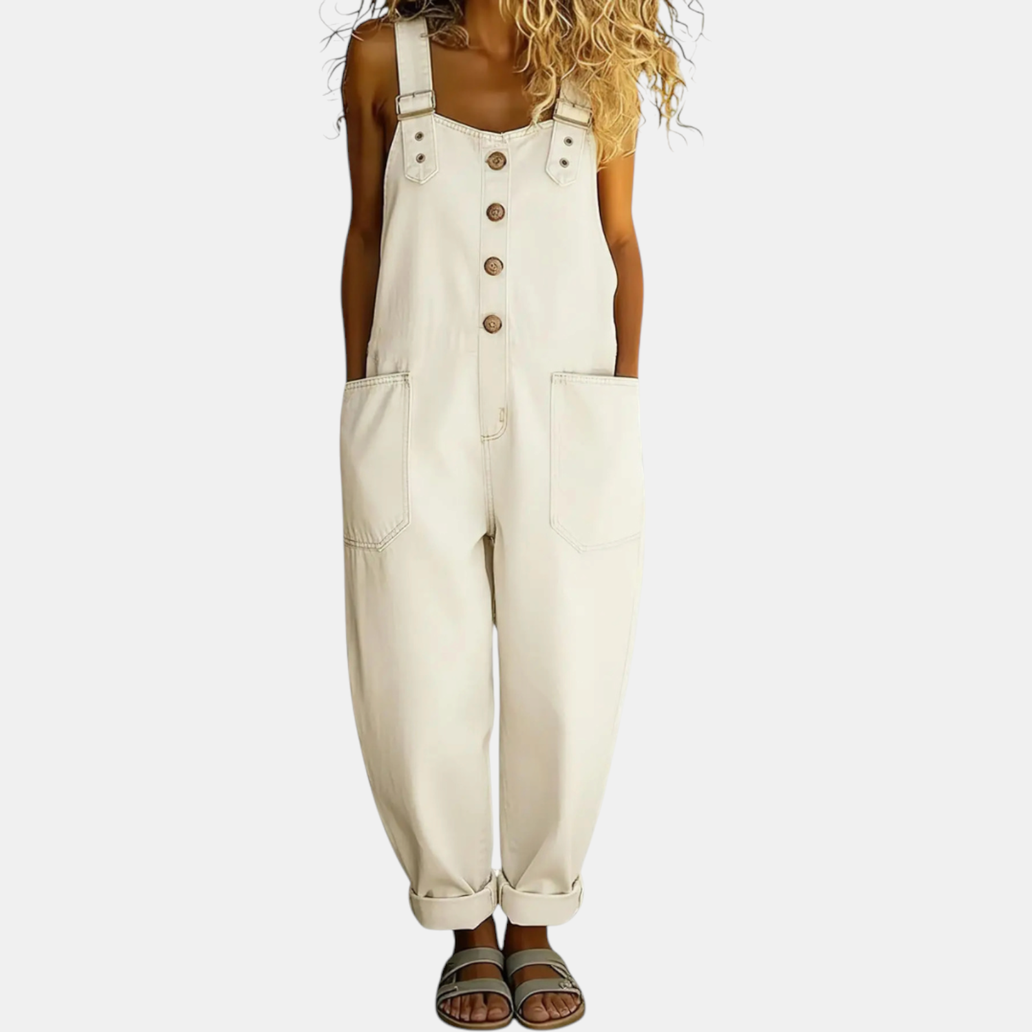 Women's Washed Loose Fit Bib Overall Wide Leg Denim Jumpsuit