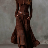 Elisa - Belted Maxi Suede Dress