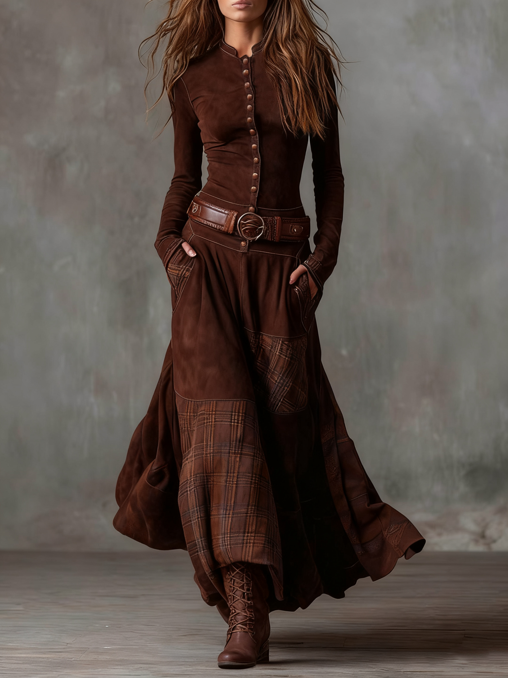 Elisa - Belted Maxi Suede Dress