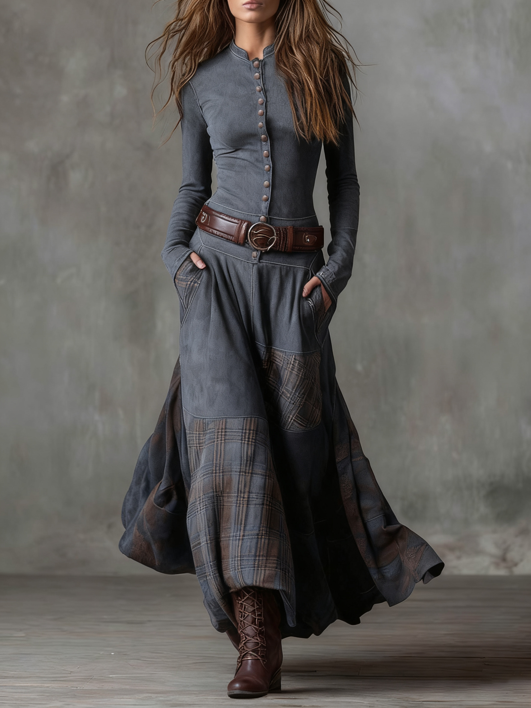 Elisa - Belted Maxi Suede Dress
