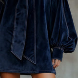 Trinidad - Velvet Mini Dress with Bow Detail