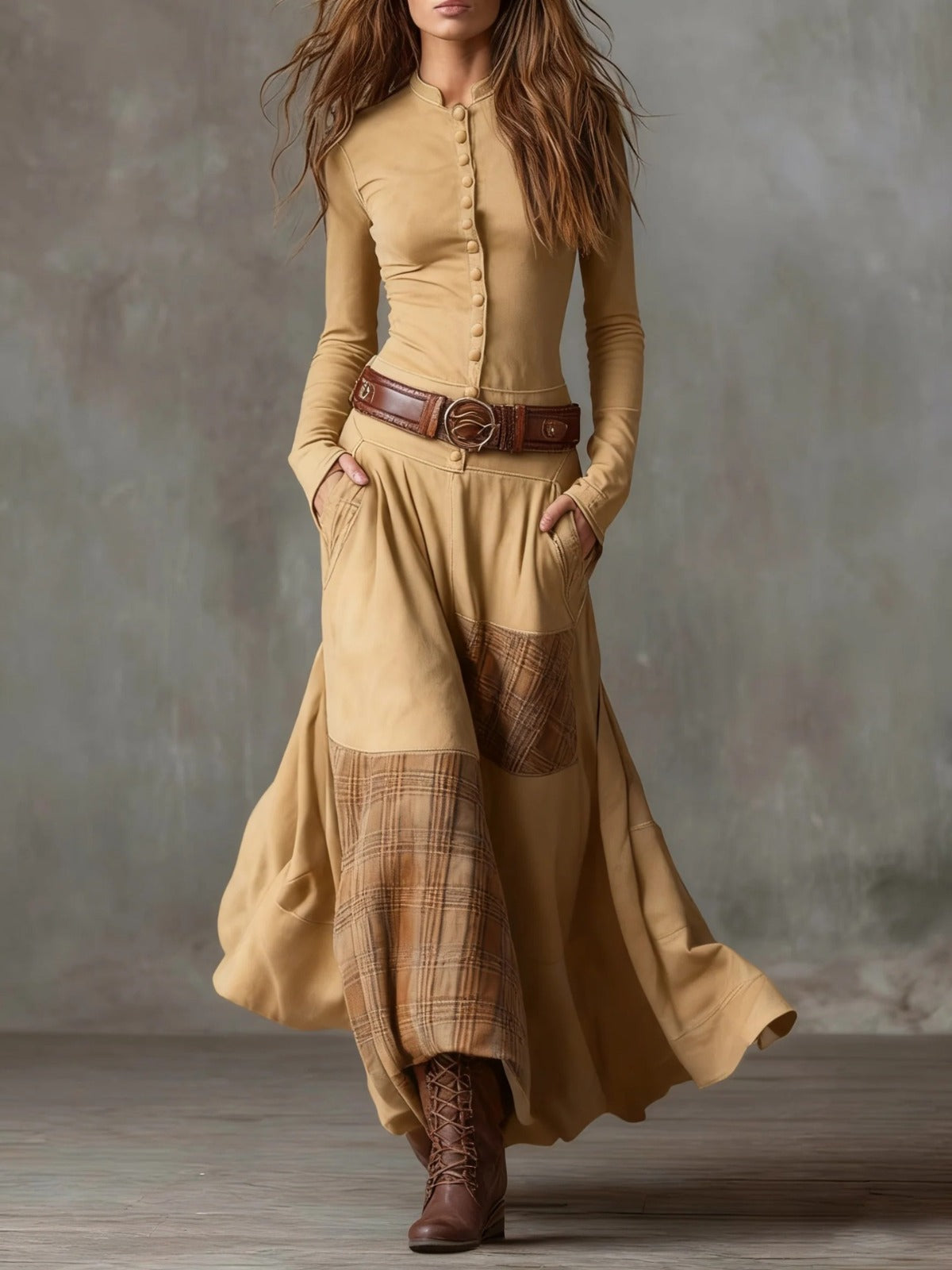 Elisa - Belted Maxi Suede Dress