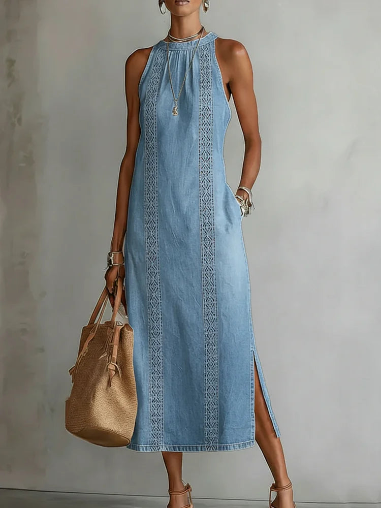 Zoe - Retro Lace Denim Dress