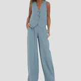 Rose | Set consisting of a buttoned vest and wide trousers