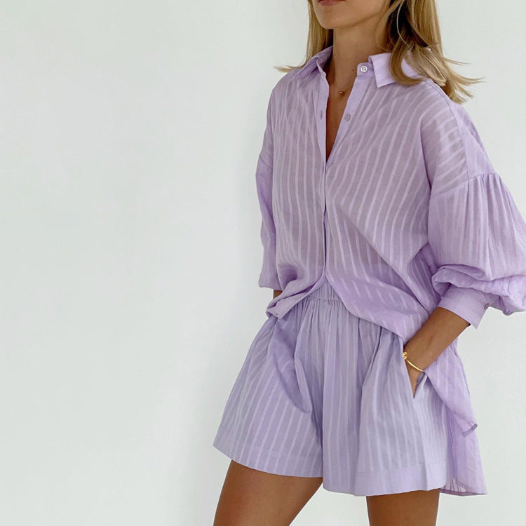 Hannah | Airy set consisting of a buttoned blouse and shorts