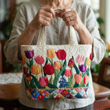Quilted Tote Bag with Tulip Garden Design