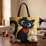 Handmade Black Cat and Daisies Tote Bag – Perfect Gift Idea