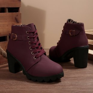 Charlotte | Chic Lace-Up Metal Buckle Chunky Ankle Boots