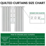 Quilted Curtains Size Chart in centimeters
