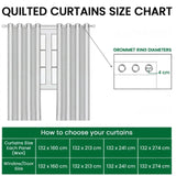 Quilted Curtains Size Chart in centimeters
